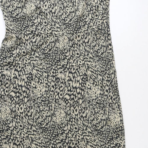 Oasis Womens Beige Animal Print Polyester A-Line Size 12 Square Neck Zip - Leopard Print