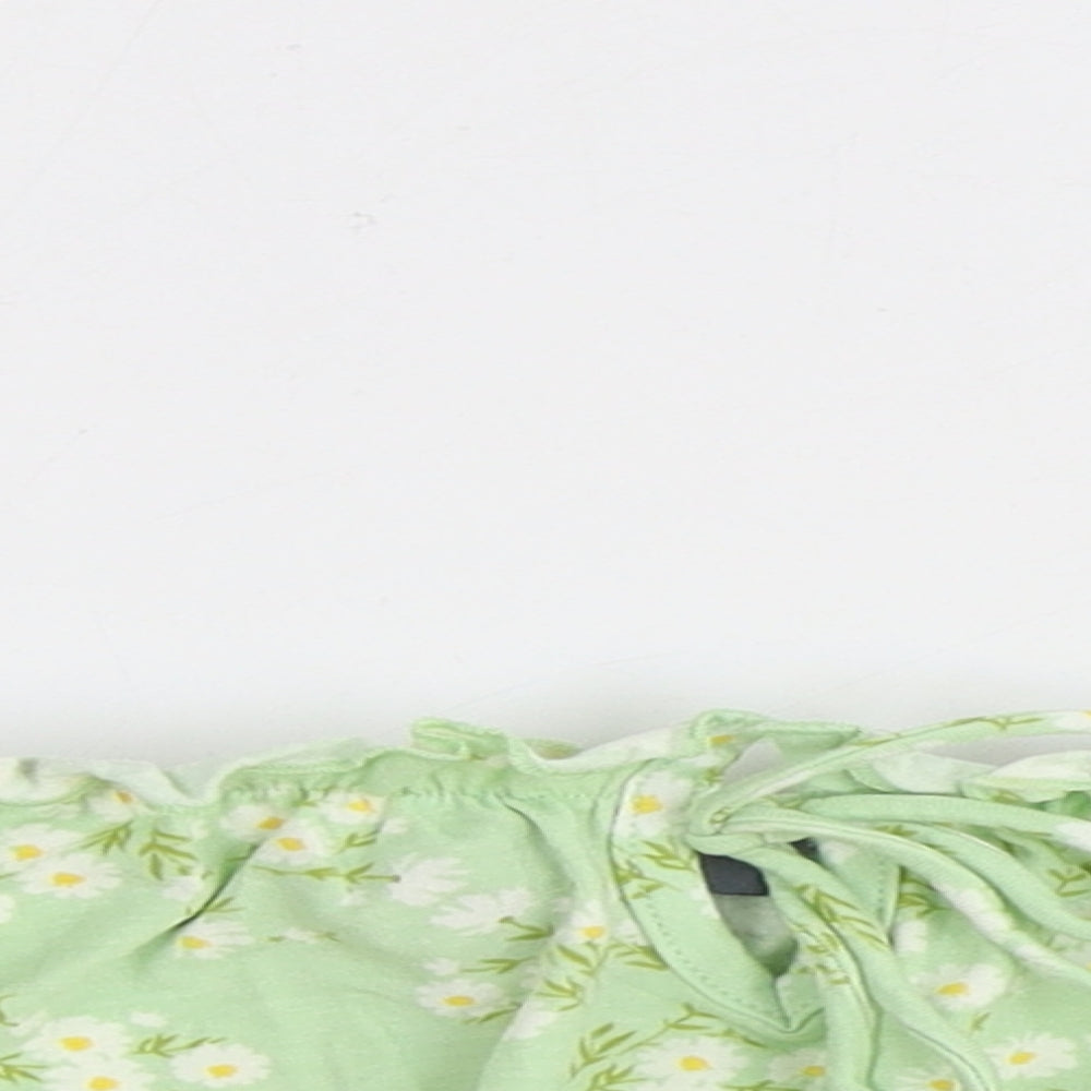 Primark Womens Green Floral Polyester Cropped Blouse Size S Boat Neck