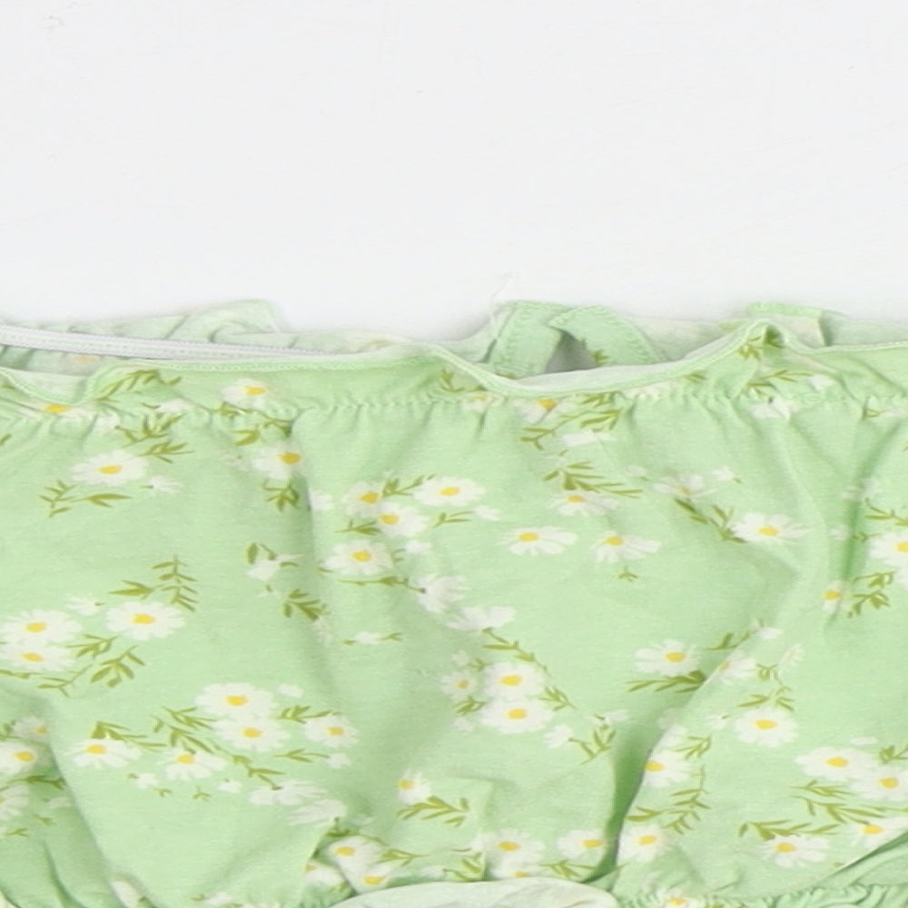 Primark Womens Green Floral Polyester Cropped Blouse Size S Boat Neck