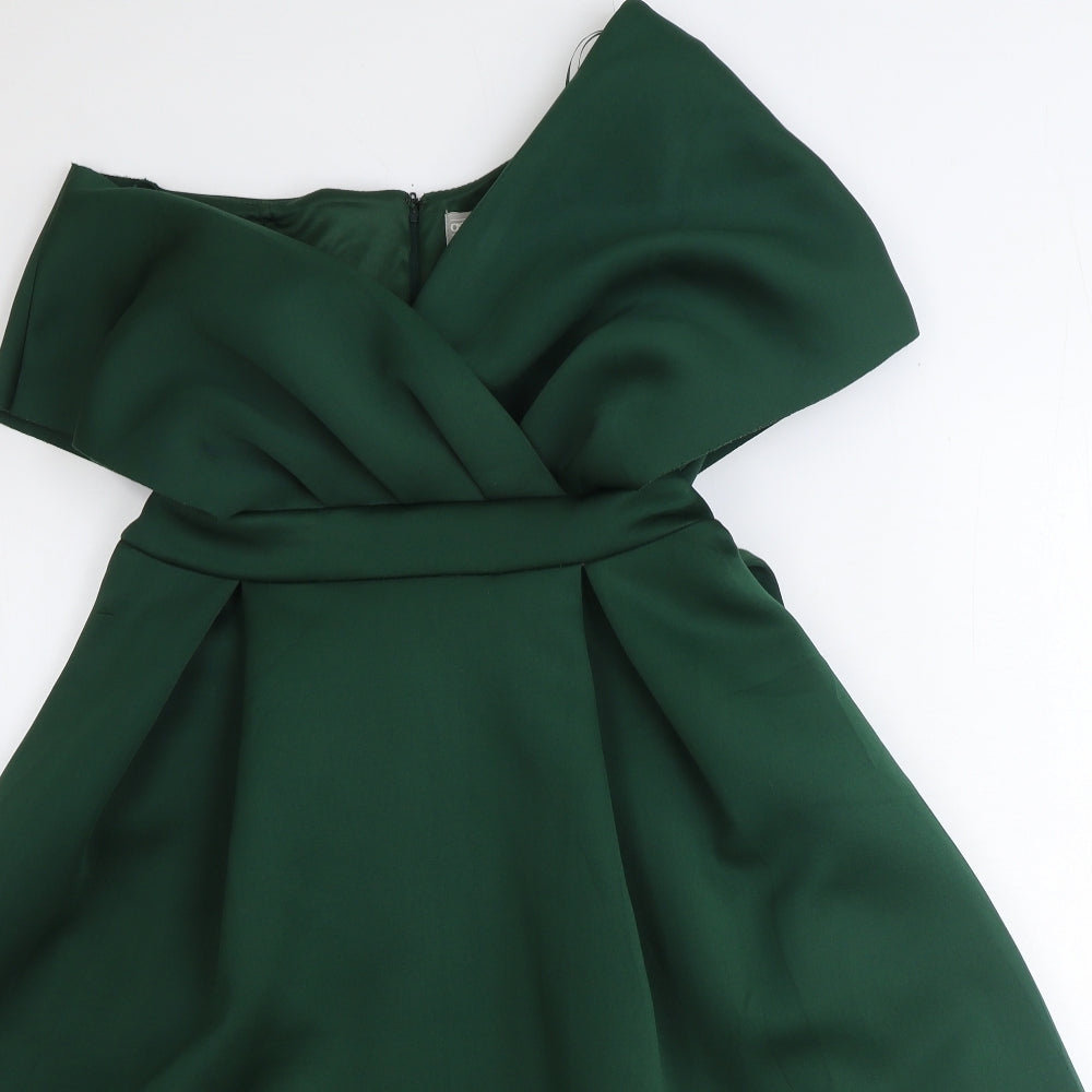 ASOS Womens Green Polyester Fit & Flare Size 12 V-Neck Zip