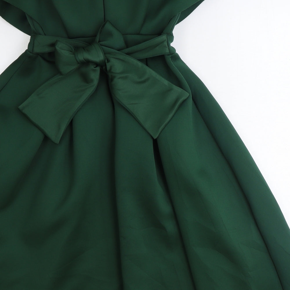 ASOS Womens Green Polyester Fit & Flare Size 12 V-Neck Zip