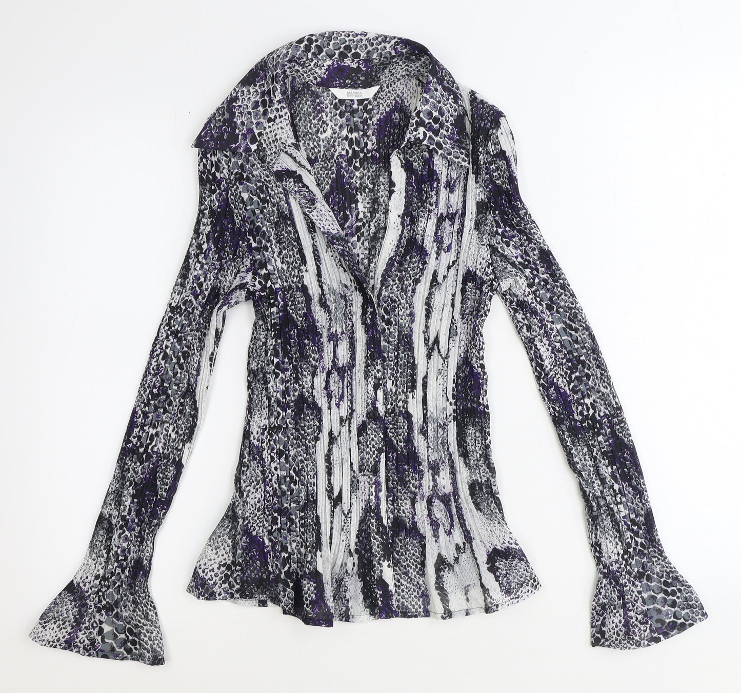 Marks and Spencer Womens Purple Animal Print Polyester Basic Button-Up Size 8 Collared - Snake Print