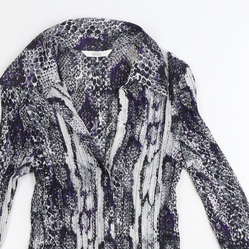 Marks and Spencer Womens Purple Animal Print Polyester Basic Button-Up Size 8 Collared - Snake Print
