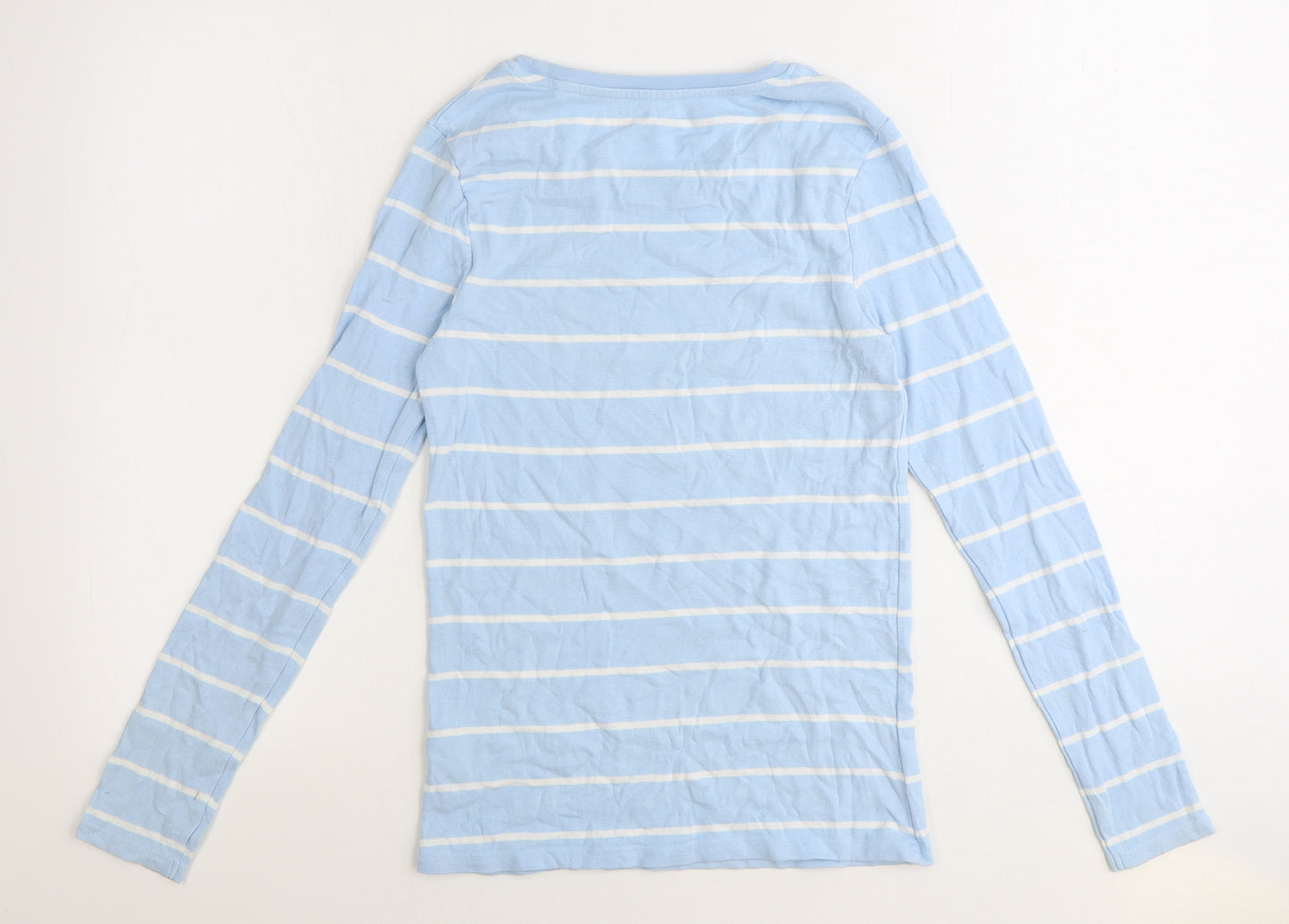 Nutmeg Womens Blue Striped Cotton Basic T-Shirt Size 10 Round Neck