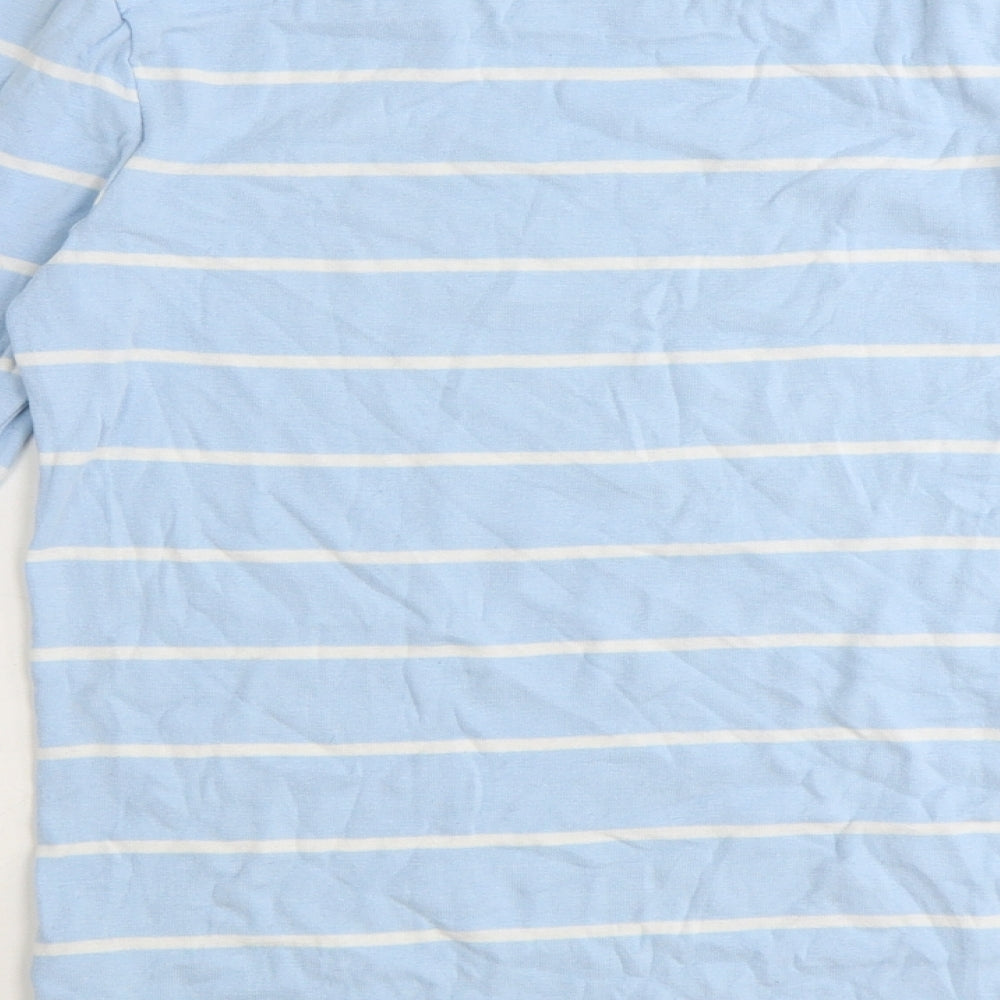 Nutmeg Womens Blue Striped Cotton Basic T-Shirt Size 10 Round Neck