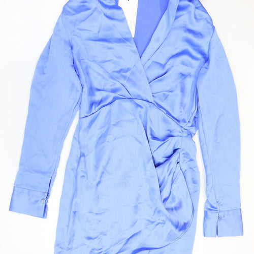 Zara Womens Blue Polyester Shirt Dress Size 6 Collared Zip