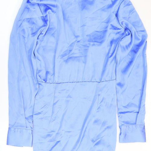Zara Womens Blue Polyester Shirt Dress Size 6 Collared Zip