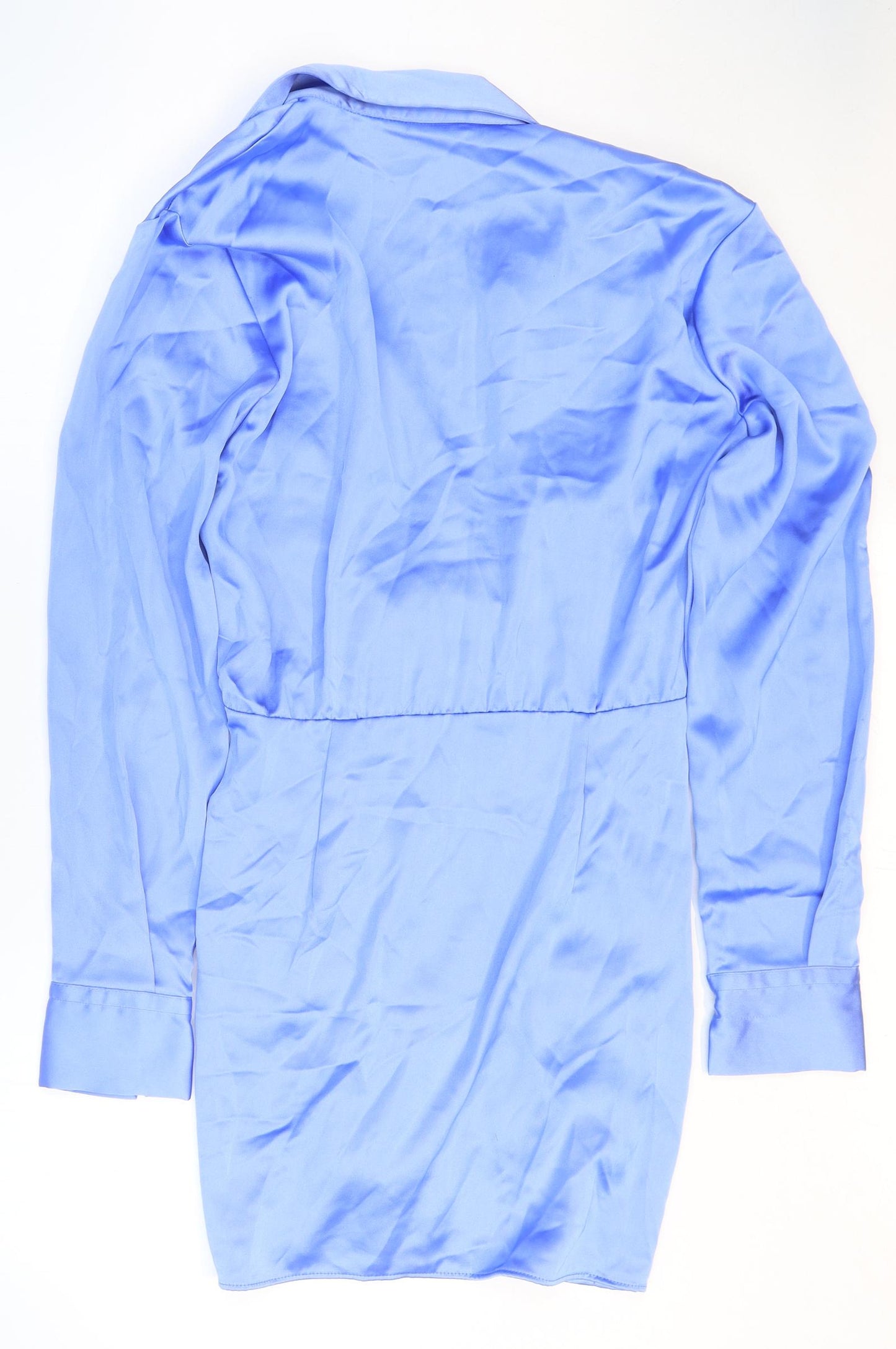 Zara Womens Blue Polyester Shirt Dress Size 6 Collared Zip