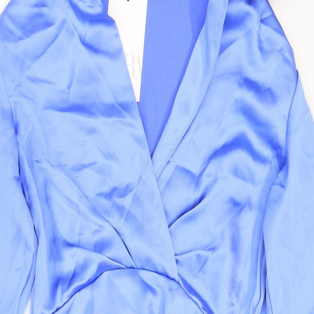 Zara Womens Blue Polyester Shirt Dress Size 6 Collared Zip