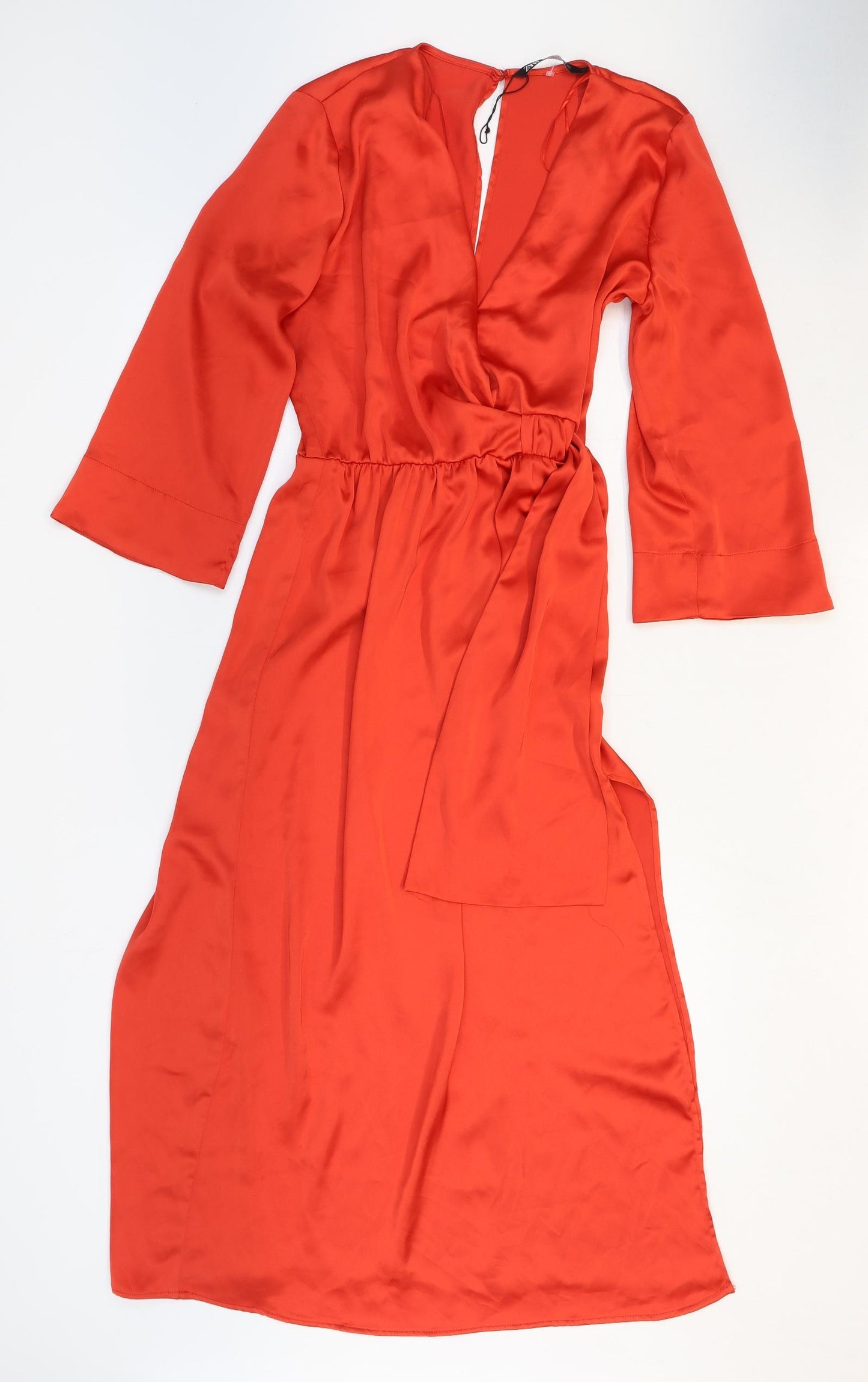 Zara Womens Red Polyester A-Line Size 10 V-Neck Button