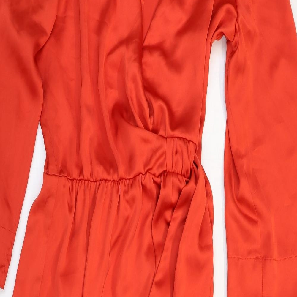 Zara Womens Red Polyester A-Line Size 10 V-Neck Button