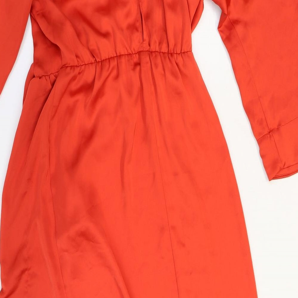 Zara Womens Red Polyester A-Line Size 10 V-Neck Button