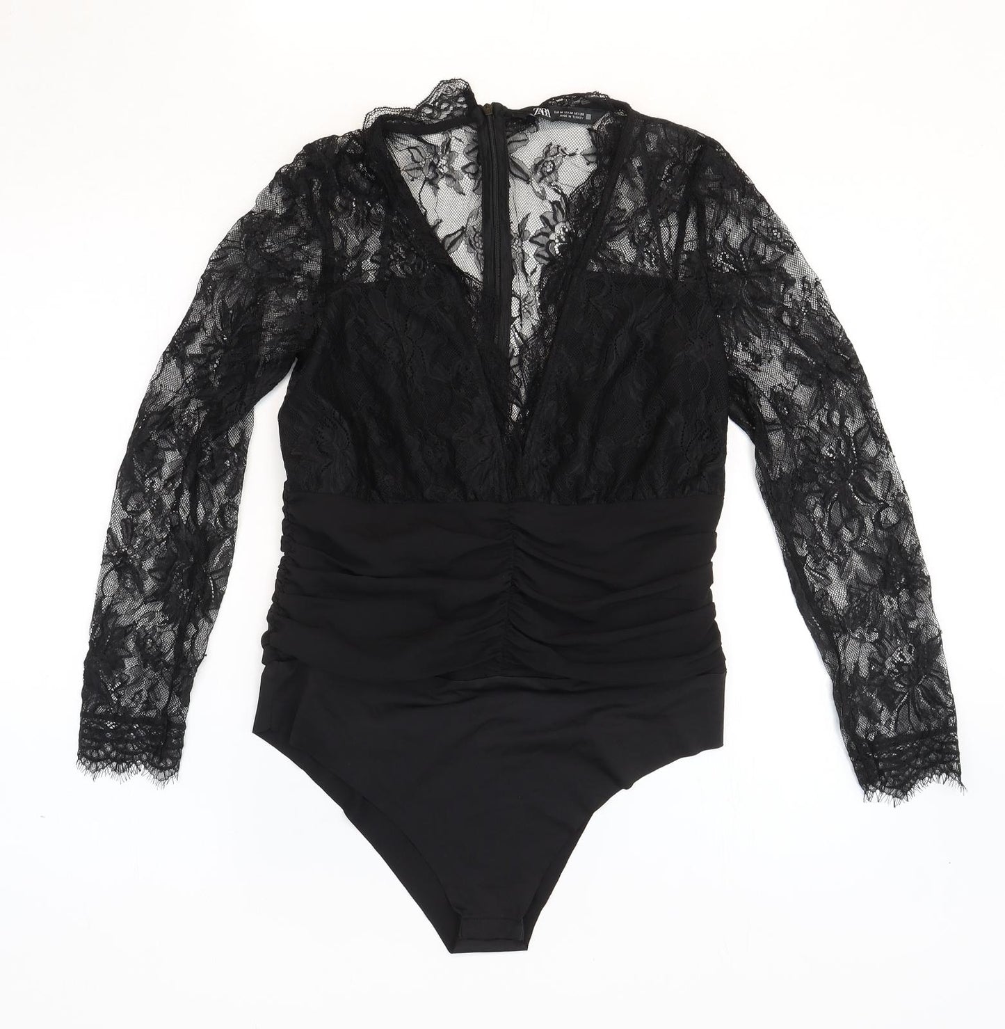 Zara Womens Black Polyamide Bodysuit One-Piece Size 10 Zip