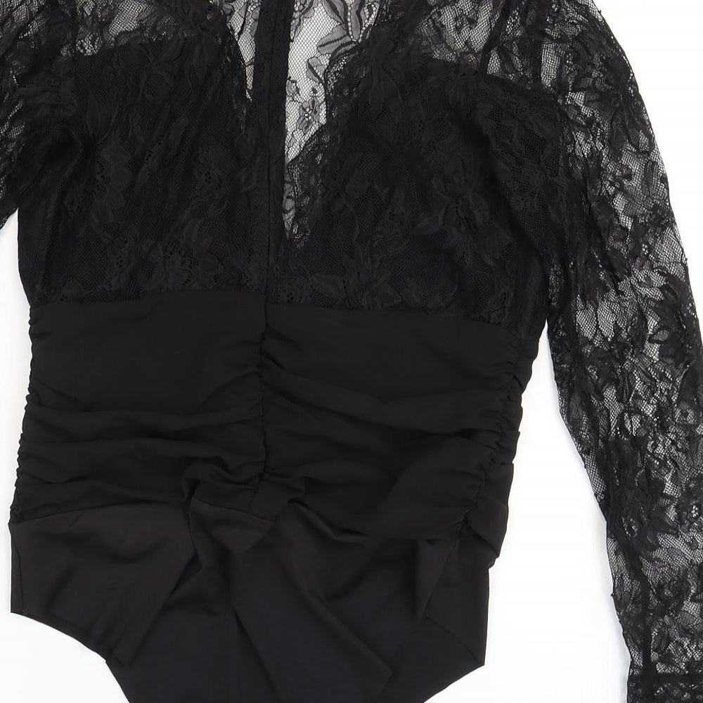 Zara Womens Black Polyamide Bodysuit One-Piece Size 10 Zip
