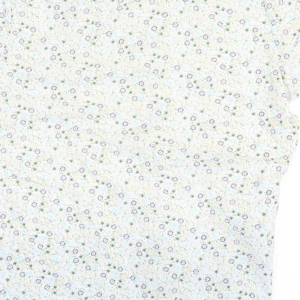 EWM Womens Blue Floral Cotton Basic Button-Up Size 16 Collared