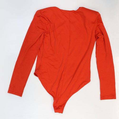 Zara Womens Red Polyester Bodysuit One-Piece Size L Snap