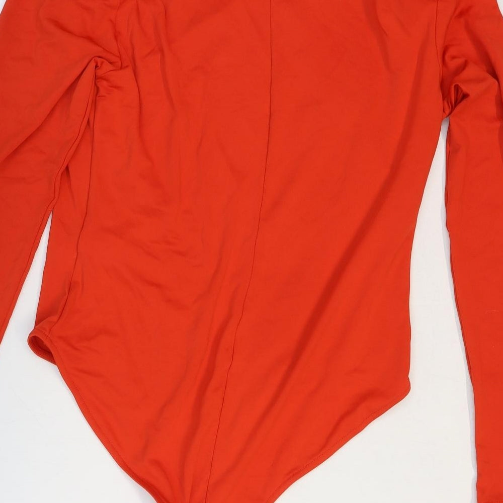 Zara Womens Red Polyester Bodysuit One-Piece Size L Snap