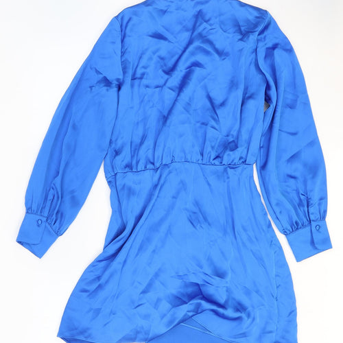 Zara Womens Blue Polyester Shirt Dress Size M V-Neck Zip