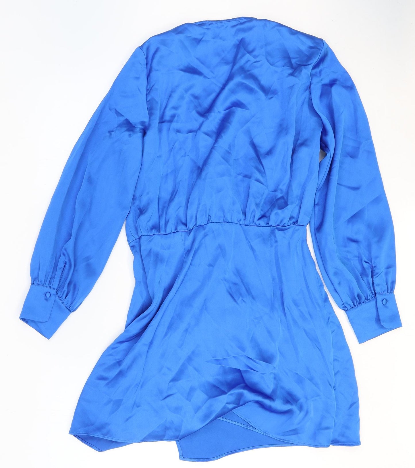 Zara Womens Blue Polyester Shirt Dress Size M V-Neck Zip