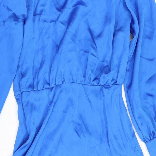Zara Womens Blue Polyester Shirt Dress Size M V-Neck Zip