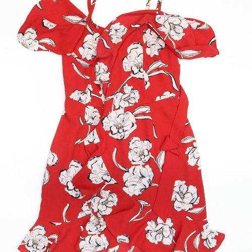 Portmans Womens Red Floral Polyester Fit & Flare Size 8 Square Neck Pullover