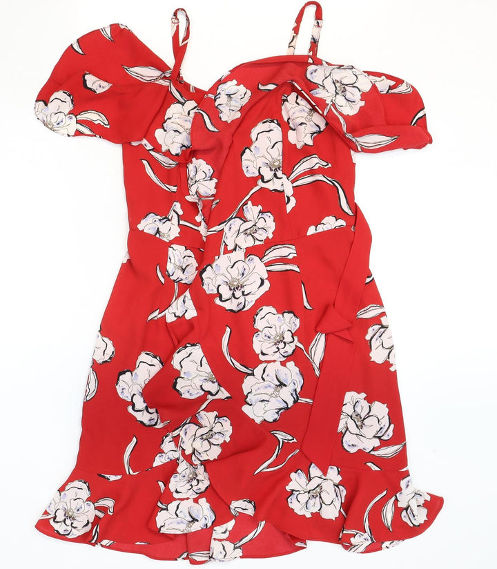Portmans Womens Red Floral Polyester Fit & Flare Size 8 Square Neck Pullover