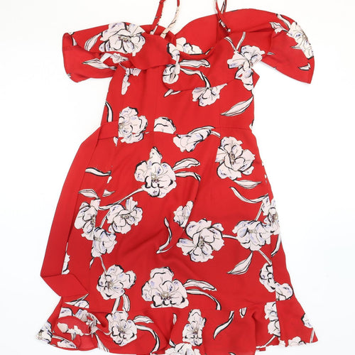 Portmans Womens Red Floral Polyester Fit & Flare Size 8 Square Neck Pullover