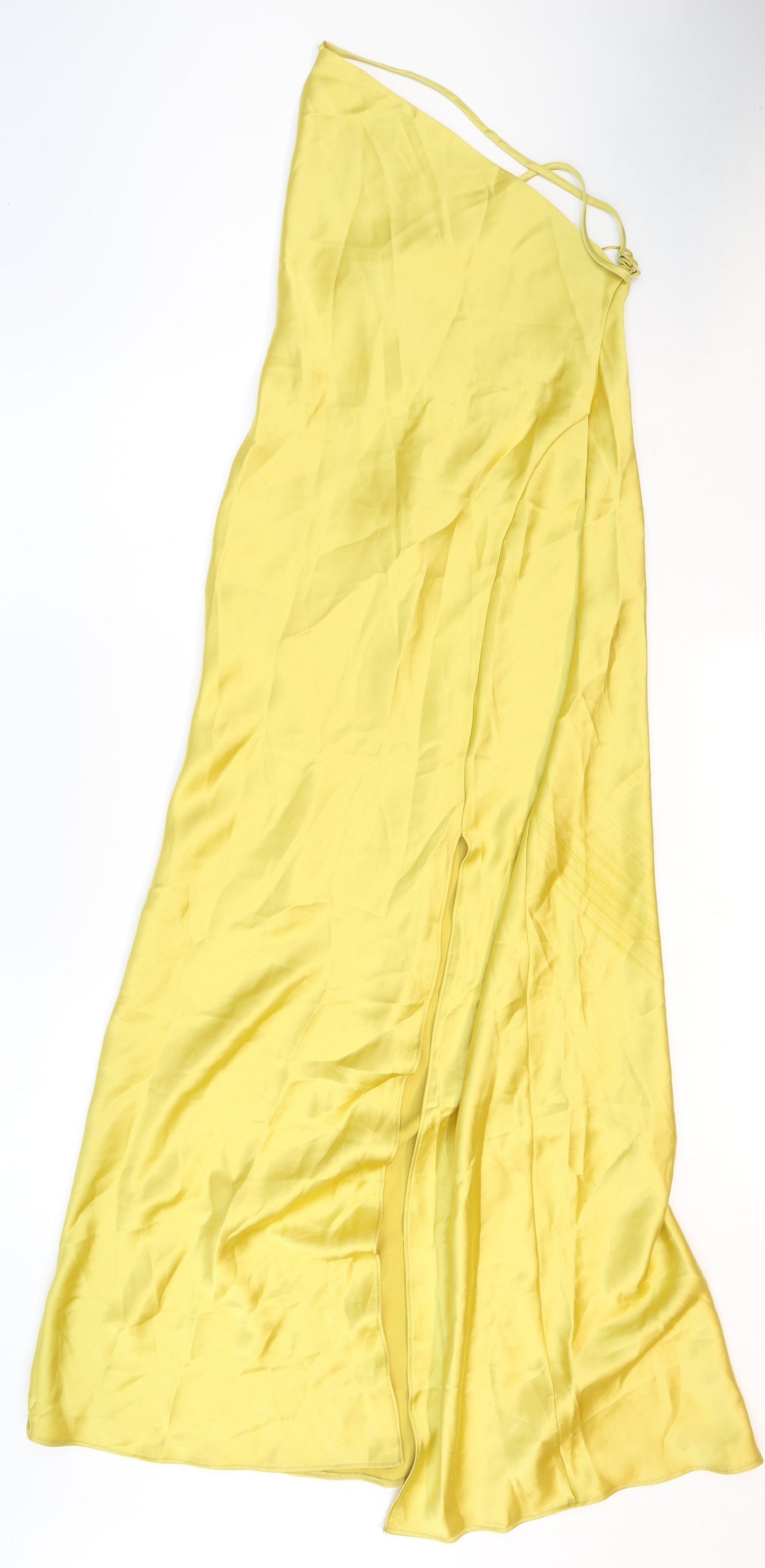 Zara Womens Yellow Polyester Slip Dress Size S V-Neck Pullover