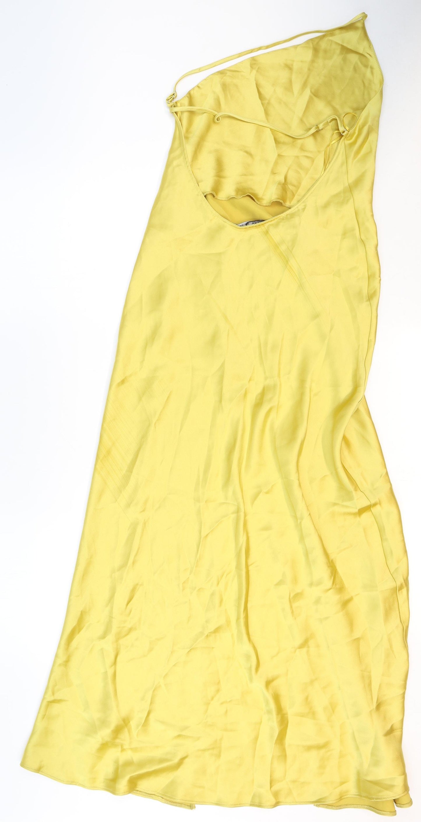 Zara Womens Yellow Polyester Slip Dress Size S V-Neck Pullover