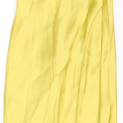 Zara Womens Yellow Polyester Slip Dress Size S V-Neck Pullover