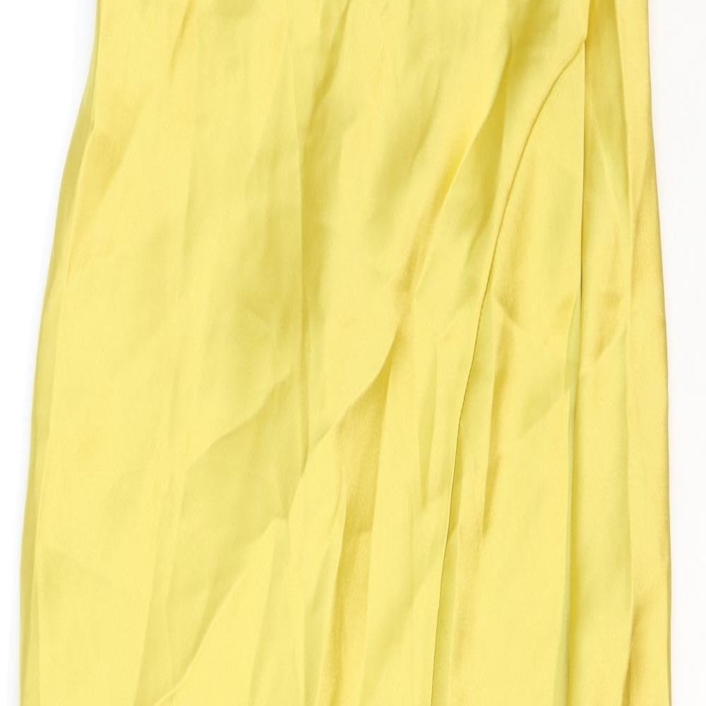 Zara Womens Yellow Polyester Slip Dress Size S V-Neck Pullover