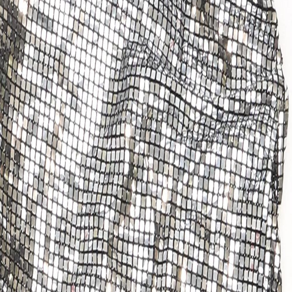 Zara Womens Silver Polyamide Slip Dress Size M V-Neck Zip - Mirror ball