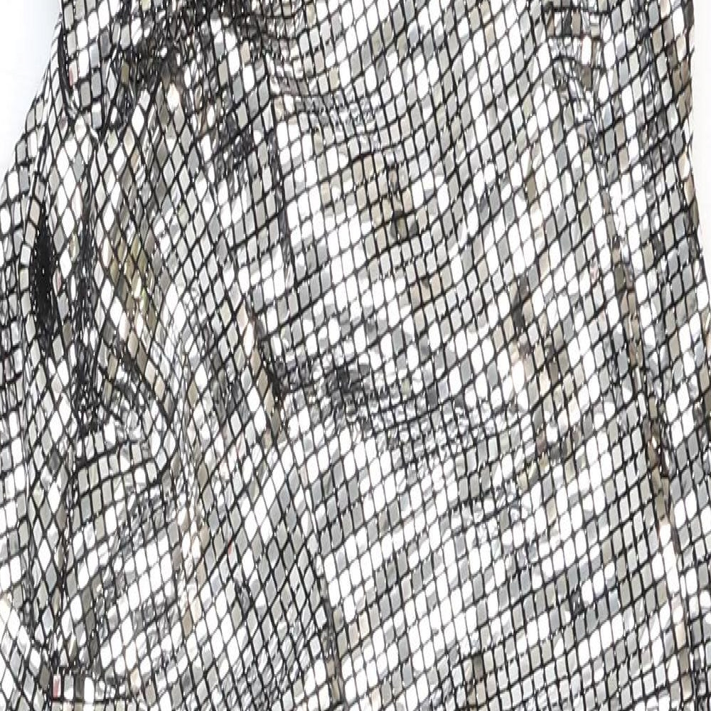 Zara Womens Silver Polyamide Slip Dress Size M V-Neck Zip - Mirror ball