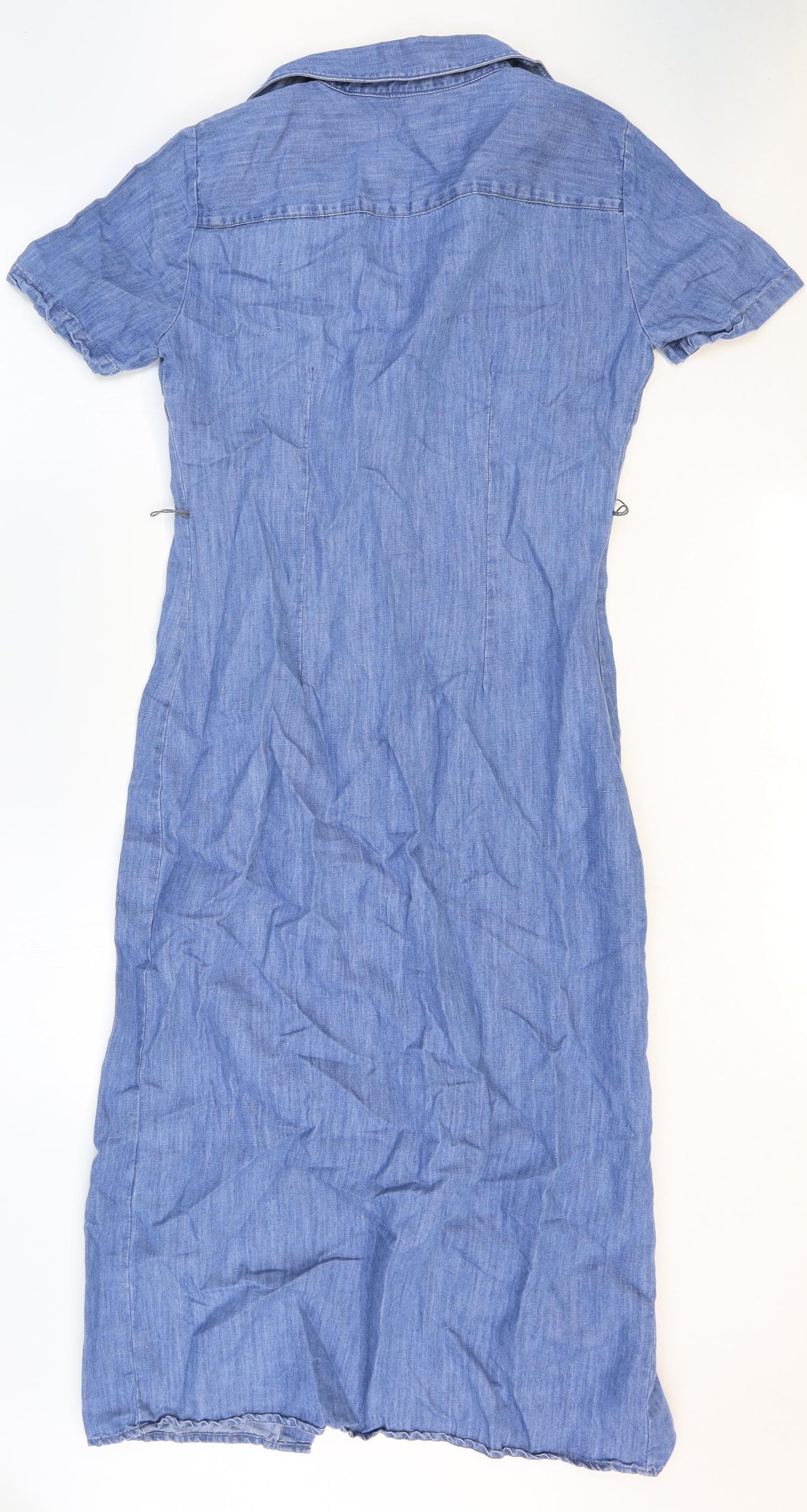Zara Womens Blue Cotton Shirt Dress Size 6 Collared Button