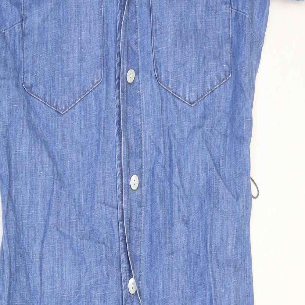 Zara Womens Blue Cotton Shirt Dress Size 6 Collared Button