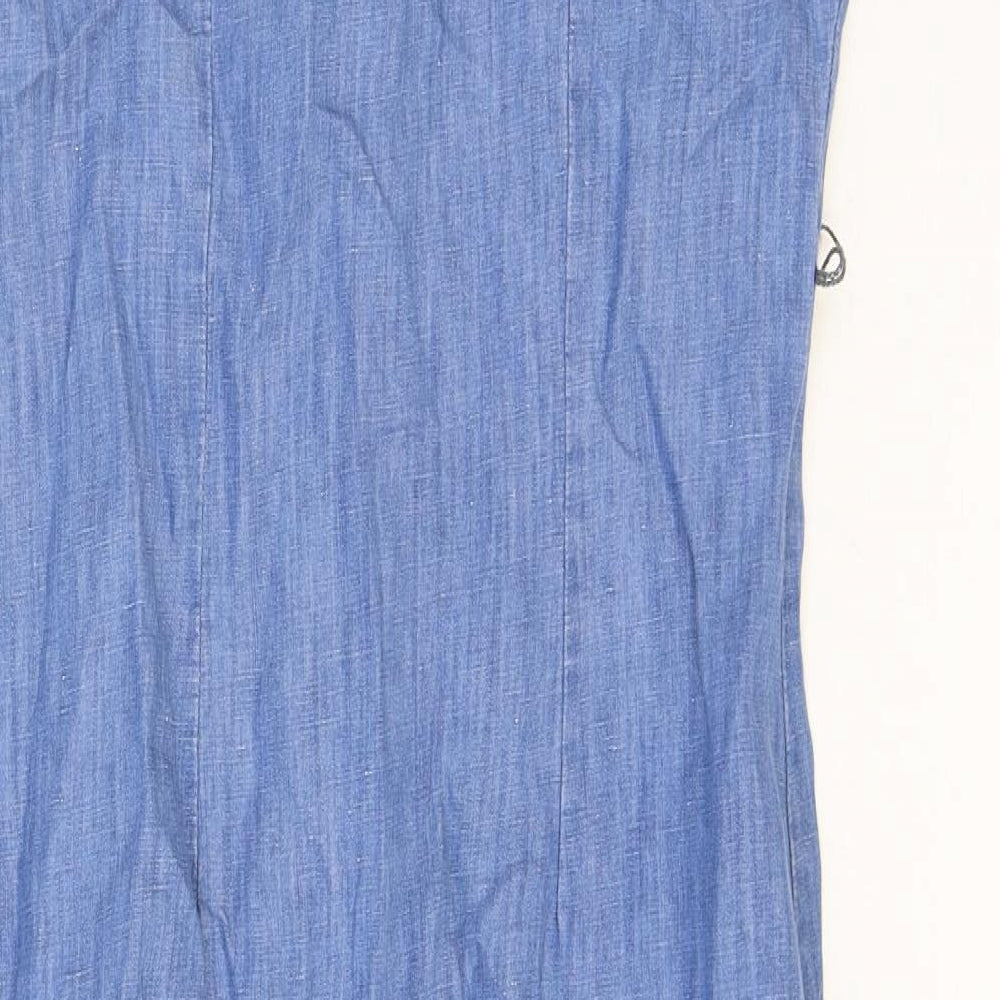 Zara Womens Blue Cotton Shirt Dress Size 6 Collared Button