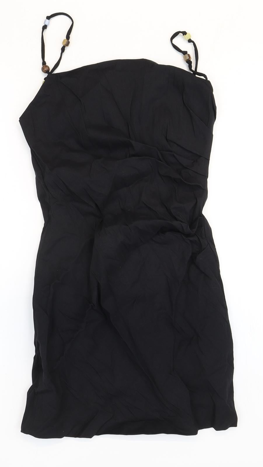 Zara Womens Black Linen Mini Size S Square Neck Zip