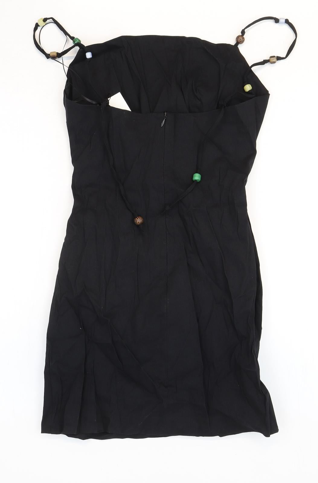 Zara Womens Black Linen Mini Size S Square Neck Zip