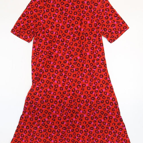 NEXT Womens Red Animal Print Viscose Shirt Dress Size 10 Boat Neck