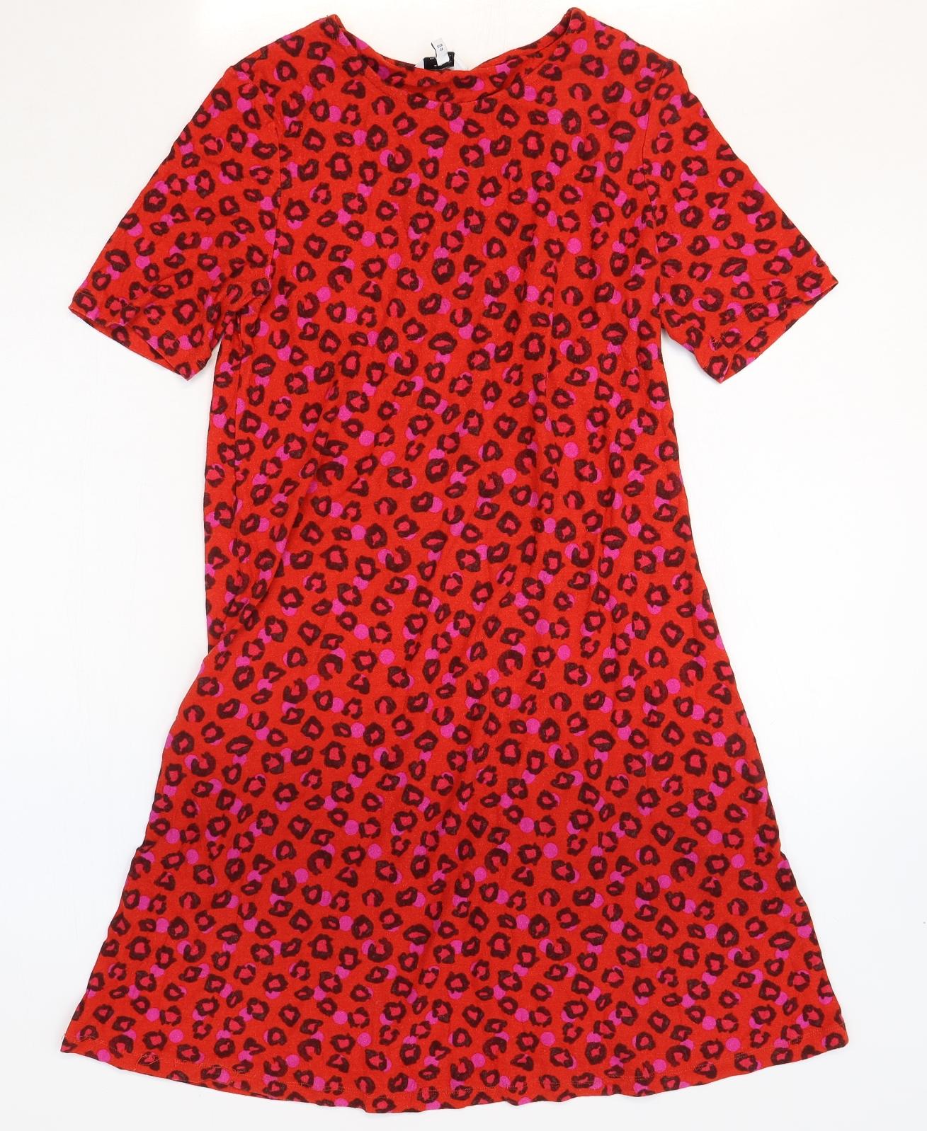 NEXT Womens Red Animal Print Viscose Shirt Dress Size 10 Boat Neck