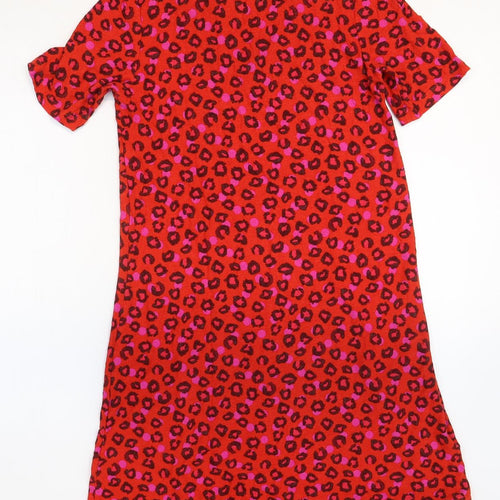 NEXT Womens Red Animal Print Viscose Shirt Dress Size 10 Boat Neck