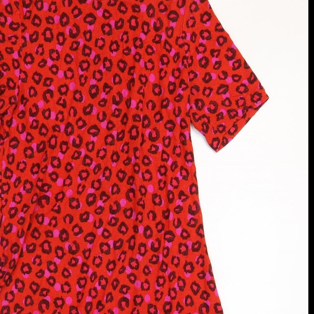 NEXT Womens Red Animal Print Viscose Shirt Dress Size 10 Boat Neck