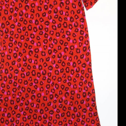NEXT Womens Red Animal Print Viscose Shirt Dress Size 10 Boat Neck