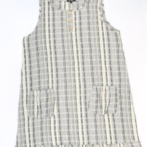 Elisssa Womens Beige Plaid Cotton Shift Size XL Boat Neck