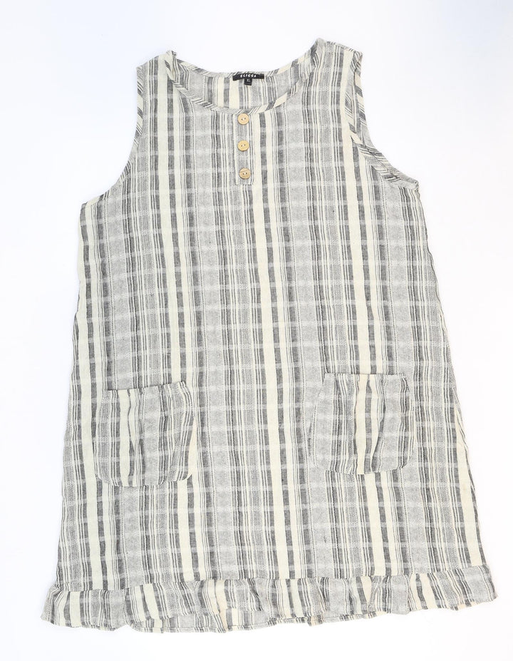 Elisssa Womens Beige Plaid Cotton Shift Size XL Boat Neck