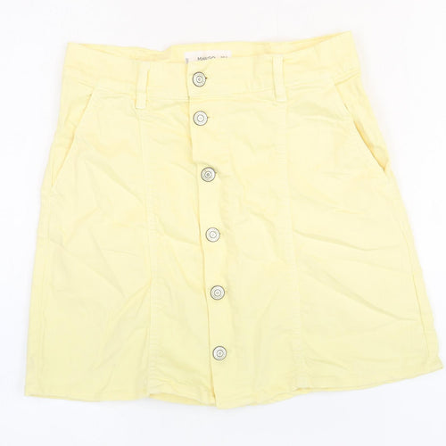 Mango Womens Yellow Cotton A-Line Skirt Size 4 Button