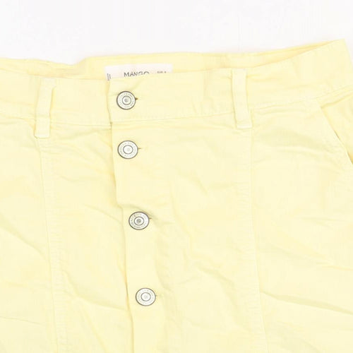 Mango Womens Yellow Cotton A-Line Skirt Size 4 Button