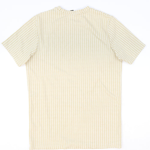 Boohoo Mens Beige Geometric Polyester T-Shirt Size M Round Neck - Houndstooth Pattern
