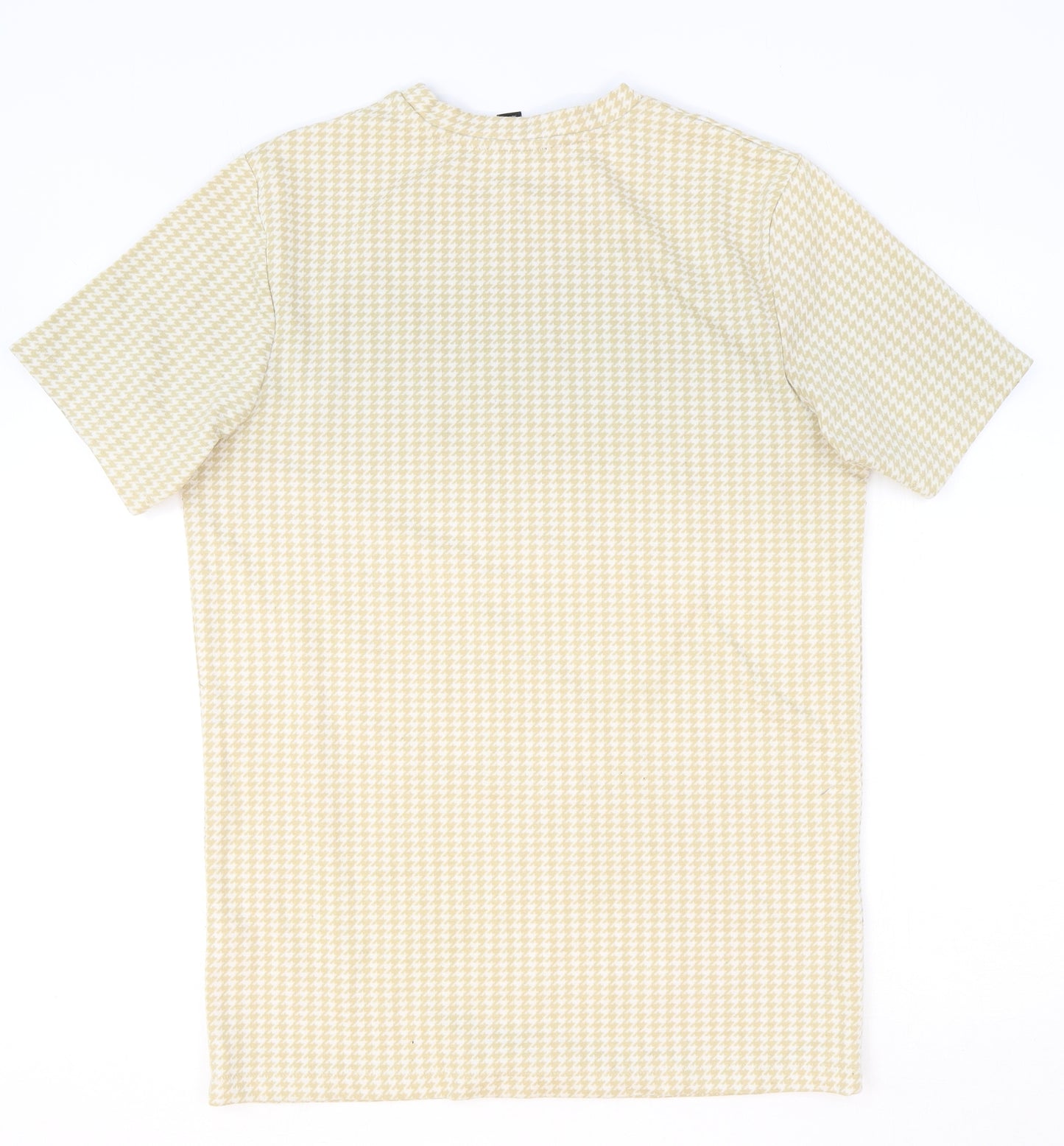 Boohoo Mens Beige Geometric Polyester T-Shirt Size M Round Neck - Houndstooth Pattern