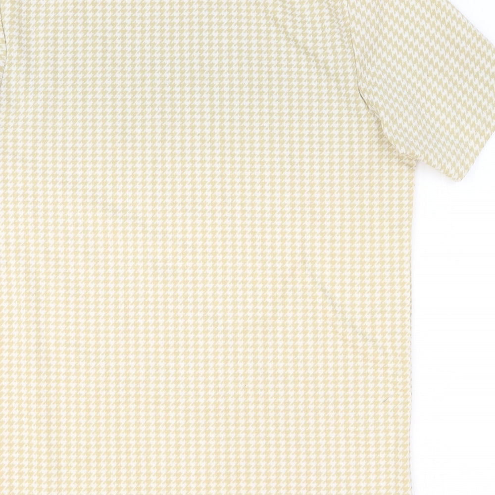 Boohoo Mens Beige Geometric Polyester T-Shirt Size M Round Neck - Houndstooth Pattern